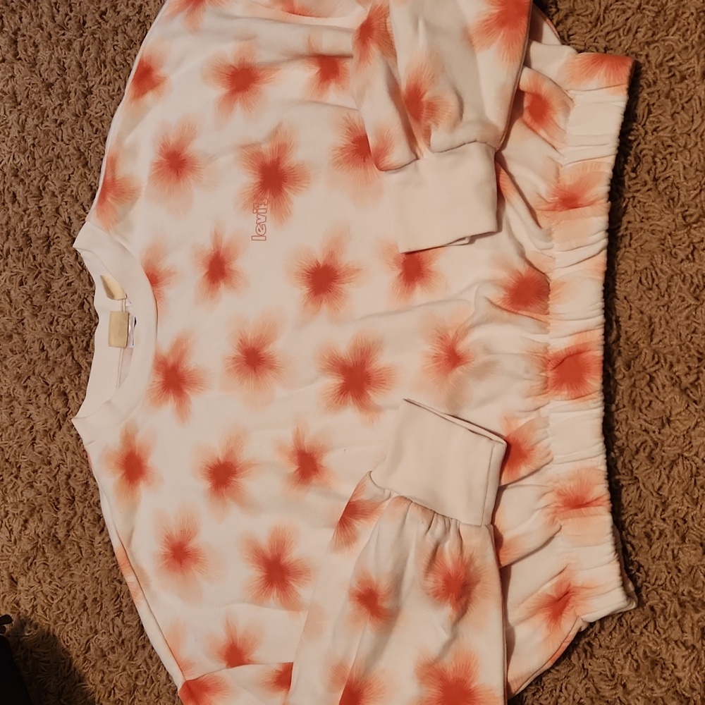 Levi's Women's White and Orange Crop Floral Sweatshirt Size Medium - Picture 3 of 5